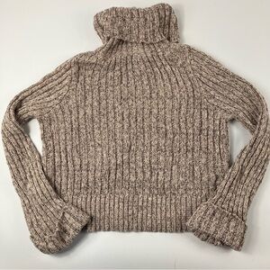 Free People Pink Marled Knit Crop Turtleneck Sweater